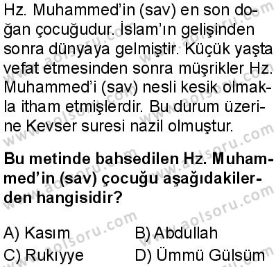 Seçmeli Peygamberimizin Hayatı 1 Dersi 2025-2026 yılı 1. Dönem sınavı 9. Soru