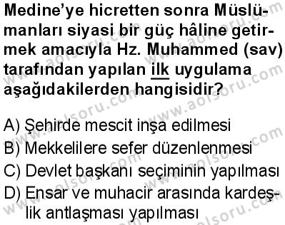 Seçmeli Peygamberimizin Hayatı 6 Dersi 2025-2026 yılı 1. Dönem sınavı 1. Soru