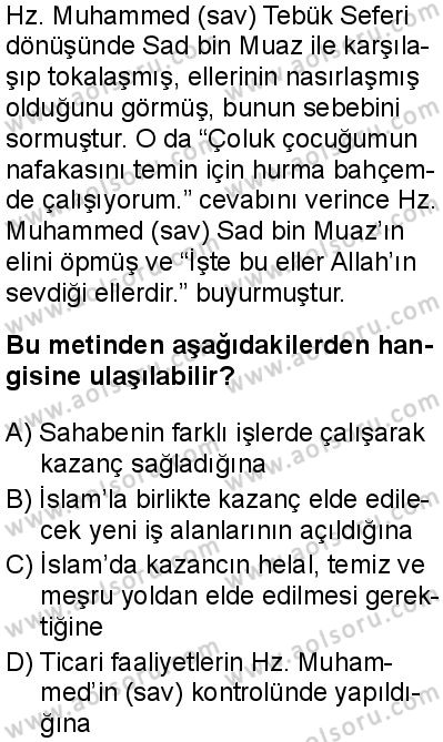 Seçmeli Peygamberimizin Hayatı 8 Dersi 2025-2026 yılı 1. Dönem sınavı 4. Soru