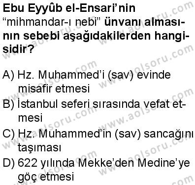 Seçmeli Peygamberimizin Hayatı 8 Dersi 2025-2026 yılı 1. Dönem sınavı 10. Soru