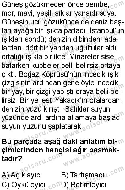 Türk Dili ve Edebiyatı 1 Dersi 2025-2026 yılı 1. Dönem sınavı 4. Soru