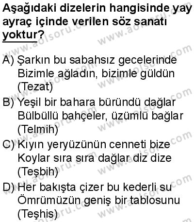 Türk Dili ve Edebiyatı 1 Dersi 2025-2026 yılı 1. Dönem sınavı 6. Soru