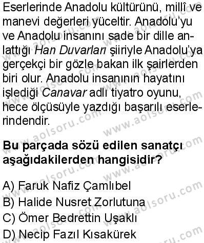 Türk Dili ve Edebiyatı 1 Dersi 2025-2026 yılı 1. Dönem sınavı 10. Soru