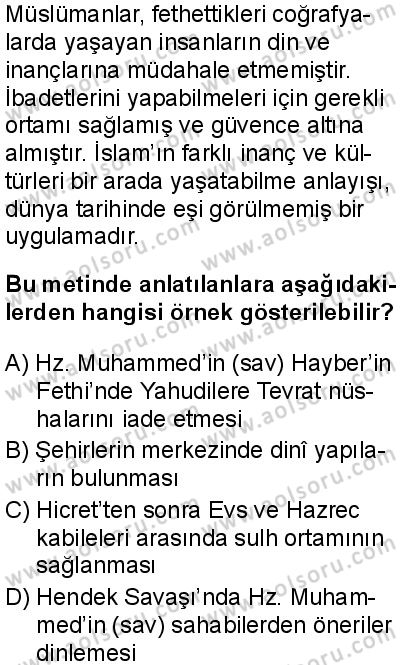 İslam Kültür ve Medeniyeti 2 Dersi 2025-2026 yılı 1. Dönem sınavı 9. Soru