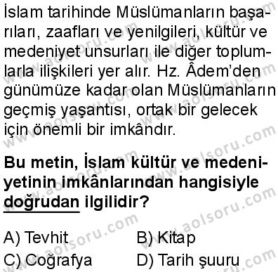İslam Kültür ve Medeniyeti 2 Dersi 2025-2026 yılı 1. Dönem sınavı 10. Soru