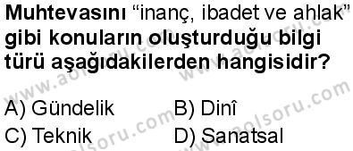 Din Kültürü ve Ahlak Bilgisi 3 Dersi 2025-2026 yılı 1. Dönem sınavı 2. Soru