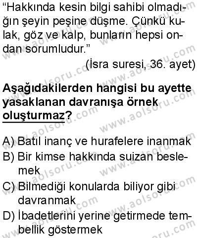 Din Kültürü ve Ahlak Bilgisi 3 Dersi 2025-2026 yılı 1. Dönem sınavı 3. Soru