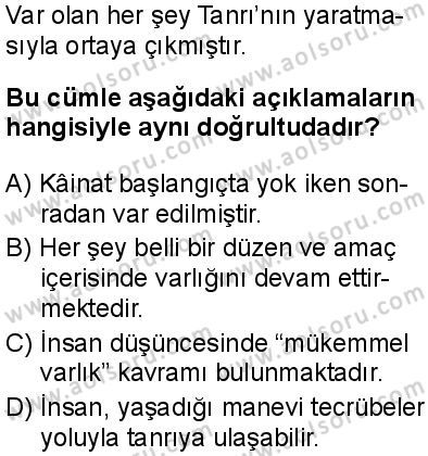 Din Kültürü ve Ahlak Bilgisi 3 Dersi 2025-2026 yılı 1. Dönem sınavı 5. Soru