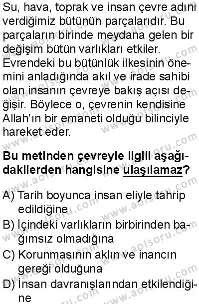Din Kültürü ve Ahlak Bilgisi 4 Dersi 2025-2026 yılı 1. Dönem sınavı 4. Soru