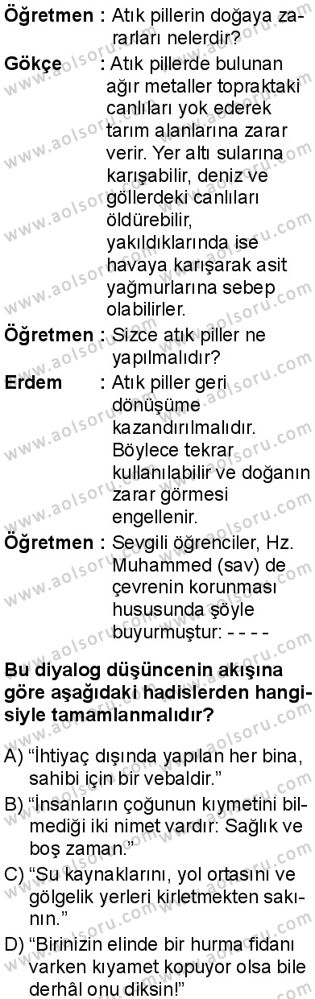 Din Kültürü ve Ahlak Bilgisi 4 Dersi 2025-2026 yılı 1. Dönem sınavı 5. Soru