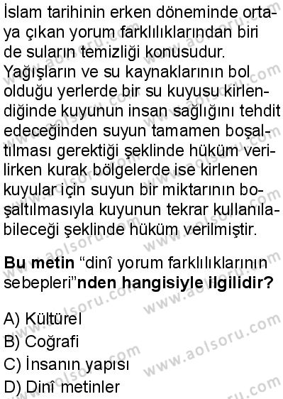 Din Kültürü ve Ahlak Bilgisi 4 Dersi 2025-2026 yılı 1. Dönem sınavı 8. Soru