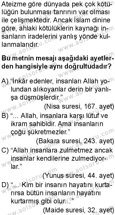Din Kültürü ve Ahlak Bilgisi 6 Dersi 2025-2026 yılı 1. Dönem sınavı 4. Soru