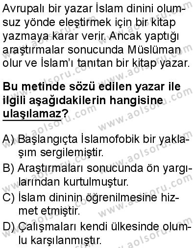 Din Kültürü ve Ahlak Bilgisi 6 Dersi 2025-2026 yılı 1. Dönem sınavı 5. Soru