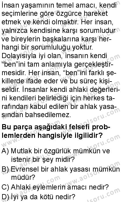 Felsefe 2 Dersi 2025-2026 yılı 1. Dönem sınavı 2. Soru