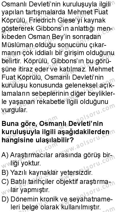 Tarih 3 Dersi 2025-2026 yılı 1. Dönem sınavı 6. Soru