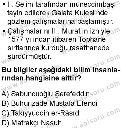 Tarih 4 Dersi 2025-2026 yılı 1. Dönem sınavı 10. Soru