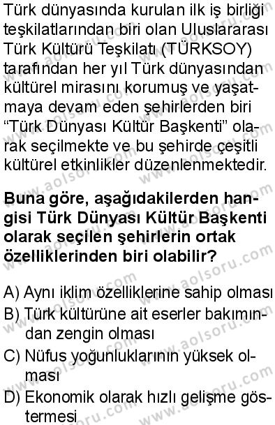 Coğrafya 4 Dersi 2025-2026 yılı 1. Dönem sınavı 9. Soru