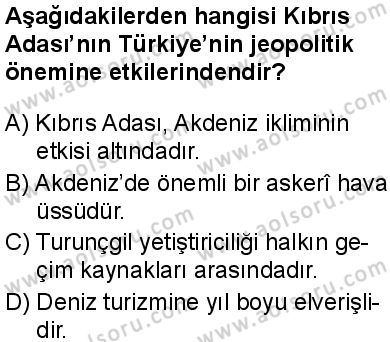 Seçmeli Coğrafya 4 Dersi 2025-2026 yılı 1. Dönem sınavı 3. Soru