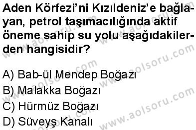 Seçmeli Coğrafya 4 Dersi 2025-2026 yılı 1. Dönem sınavı 9. Soru