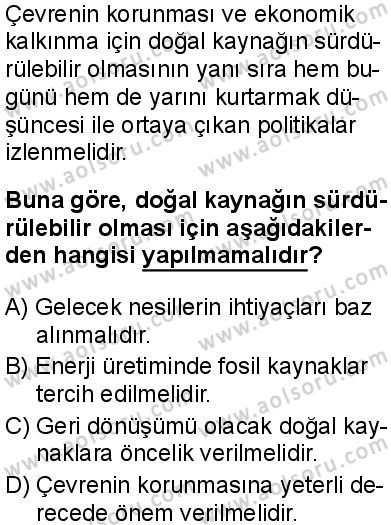 Seçmeli Coğrafya 4 Dersi 2025-2026 yılı 1. Dönem sınavı 10. Soru