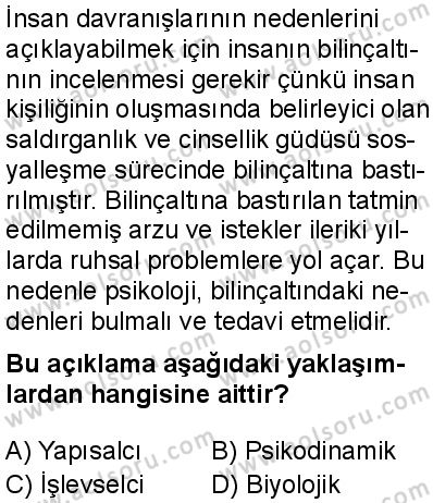 Seçmeli Psikoloji 1 Dersi 2025-2026 yılı 1. Dönem sınavı 1. Soru