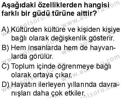 Seçmeli Psikoloji 1 Dersi 2025-2026 yılı 1. Dönem sınavı 8. Soru