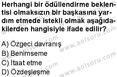 Seçmeli Psikoloji 1 Dersi 2025-2026 yılı 1. Dönem sınavı 10. Soru