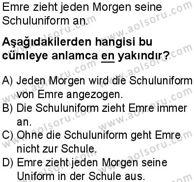 Almanca 3 Dersi 2025-2026 yılı 1. Dönem sınavı 7. Soru