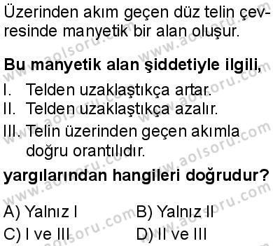 Seçmeli Fizik 2 Dersi 2025-2026 yılı 1. Dönem sınavı 9. Soru