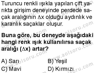 Seçmeli Fizik 3 Dersi 2025-2026 yılı 1. Dönem sınavı 10. Soru