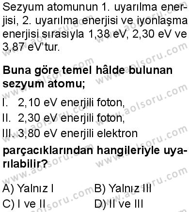 Seçmeli Fizik 4 Dersi 2025-2026 yılı 1. Dönem sınavı 3. Soru