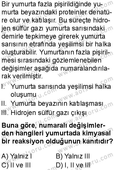 Kimya 3 Dersi 2025-2026 yılı 1. Dönem sınavı 1. Soru