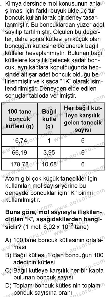 Kimya 3 Dersi 2025-2026 yılı 1. Dönem sınavı 4. Soru