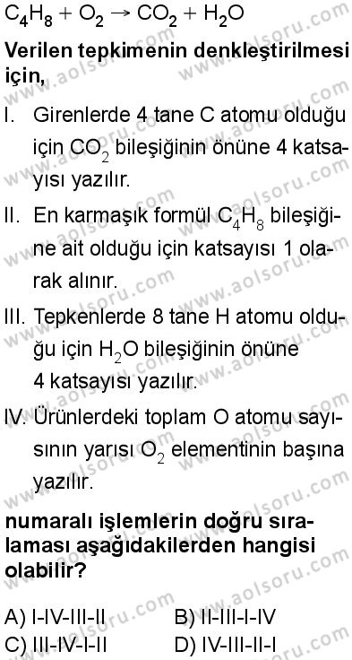 Kimya 3 Dersi 2025-2026 yılı 1. Dönem sınavı 5. Soru