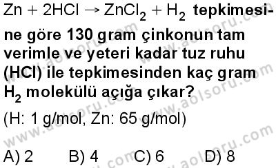 Kimya 3 Dersi 2025-2026 yılı 1. Dönem sınavı 7. Soru