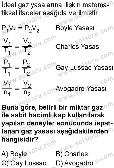 Kimya 3 Dersi 2025-2026 yılı 1. Dönem sınavı 8. Soru