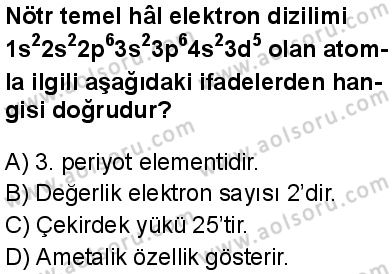 Seçmeli Kimya 1 Dersi 2025-2026 yılı 1. Dönem sınavı 2. Soru