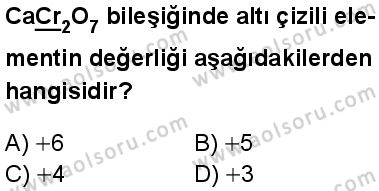 Seçmeli Kimya 1 Dersi 2025-2026 yılı 1. Dönem sınavı 5. Soru