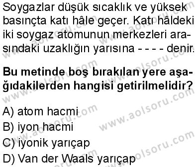 Seçmeli Kimya 1 Dersi 2025-2026 yılı 1. Dönem sınavı 6. Soru