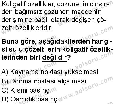 Seçmeli Kimya 1 Dersi 2025-2026 yılı 1. Dönem sınavı 10. Soru
