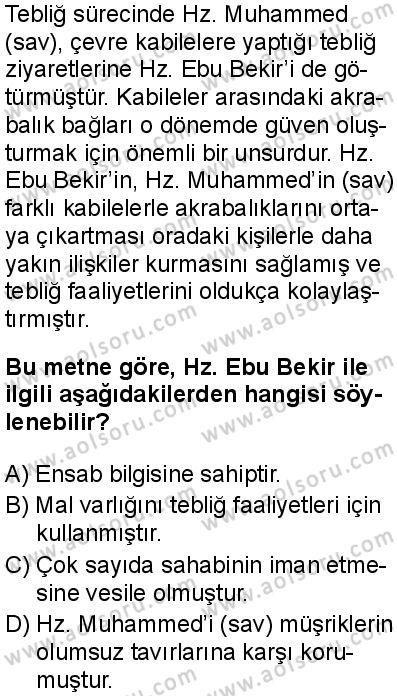 Seçmeli Peygamberimizin Hayatı 4 Dersi 2025-2026 yılı 1. Dönem sınavı 1. Soru