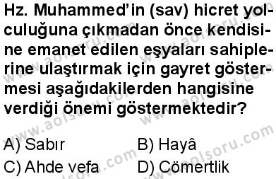 Seçmeli Peygamberimizin Hayatı 4 Dersi 2025-2026 yılı 1. Dönem sınavı 2. Soru
