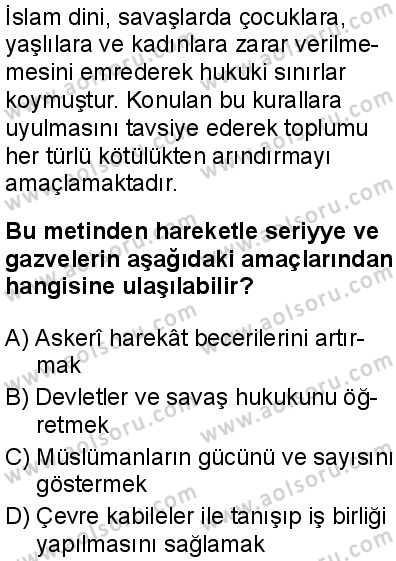 Seçmeli Peygamberimizin Hayatı 4 Dersi 2025-2026 yılı 1. Dönem sınavı 3. Soru