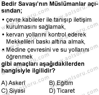 Seçmeli Peygamberimizin Hayatı 4 Dersi 2025-2026 yılı 1. Dönem sınavı 8. Soru
