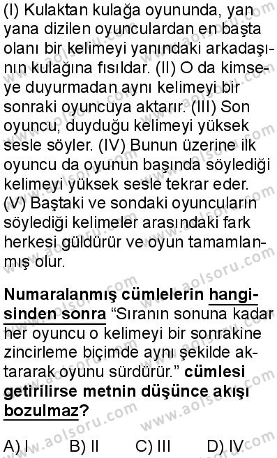 Türk Dili ve Edebiyatı 2 Dersi 2025-2026 yılı 1. Dönem sınavı 2. Soru