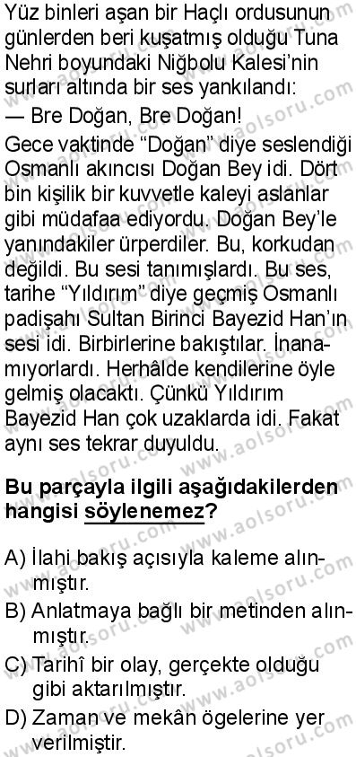 Türk Dili ve Edebiyatı 2 Dersi 2025-2026 yılı 1. Dönem sınavı 3. Soru