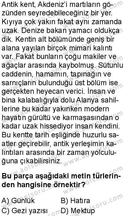 Türk Dili ve Edebiyatı 2 Dersi 2025-2026 yılı 1. Dönem sınavı 4. Soru