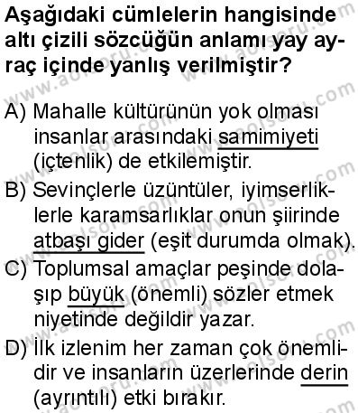 Türk Dili ve Edebiyatı 2 Dersi 2025-2026 yılı 1. Dönem sınavı 5. Soru