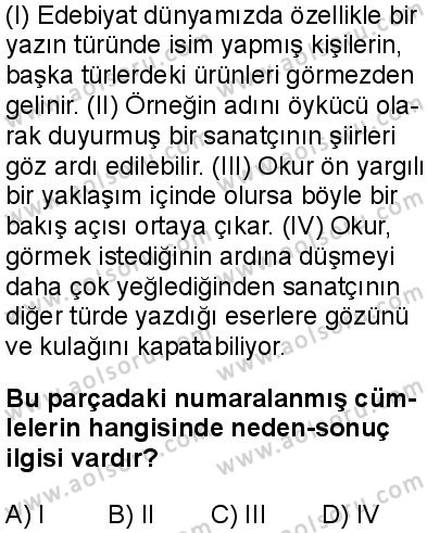 Türk Dili ve Edebiyatı 2 Dersi 2025-2026 yılı 1. Dönem sınavı 8. Soru