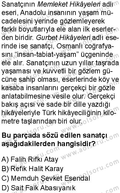 Türk Dili ve Edebiyatı 2 Dersi 2025-2026 yılı 1. Dönem sınavı 9. Soru